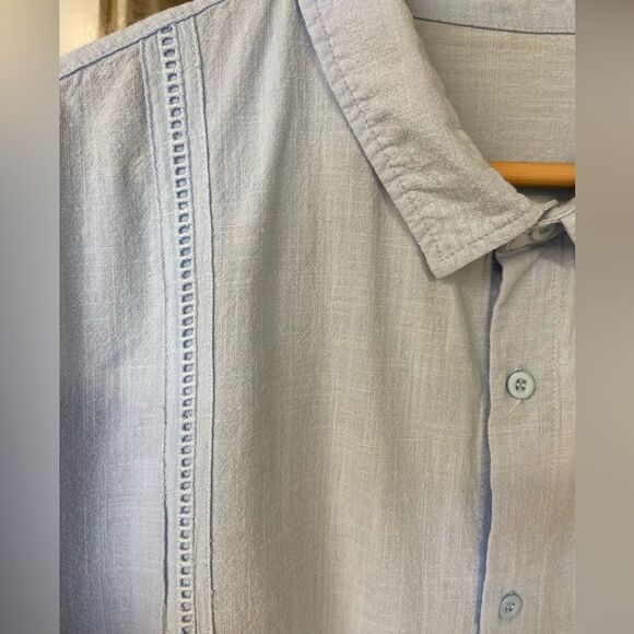 Men’s Linen Cotton Sky Blue Button Down Guayabera Short Sleeve Shirt Size XXL - Picture 3 of 4
